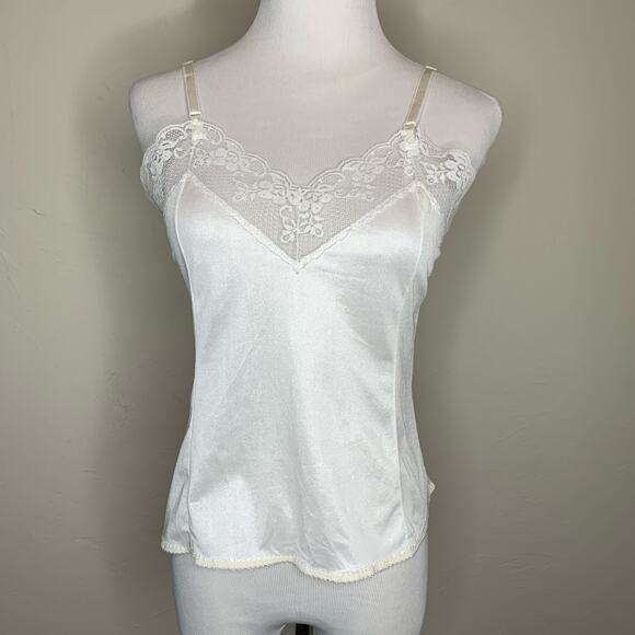 Vintage White Satin Lace Trim Camisole Sz Large - Picture 1 of 7